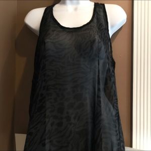 Women S black tank sheer tunic length racer back.